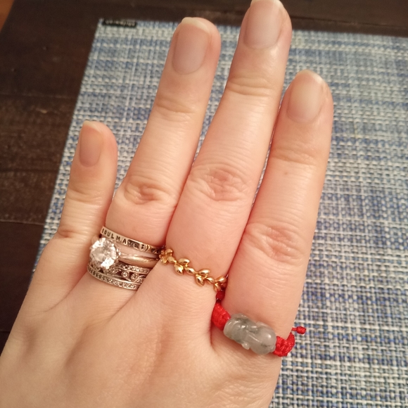 Certified Burmese Jadeite Pixiu Red String Ring - Picture 7 of 12